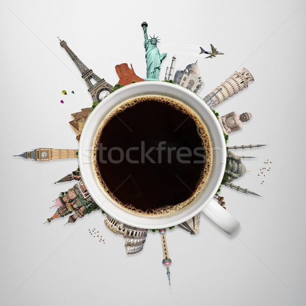 Illustration célèbre monde monuments tasse café [[stock_photo]] © sdecoret