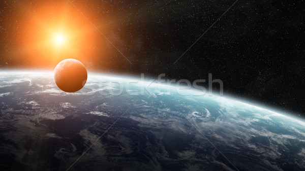 Amanecer planeta tierra espacio vista puesta de sol mar Foto stock © sdecoret