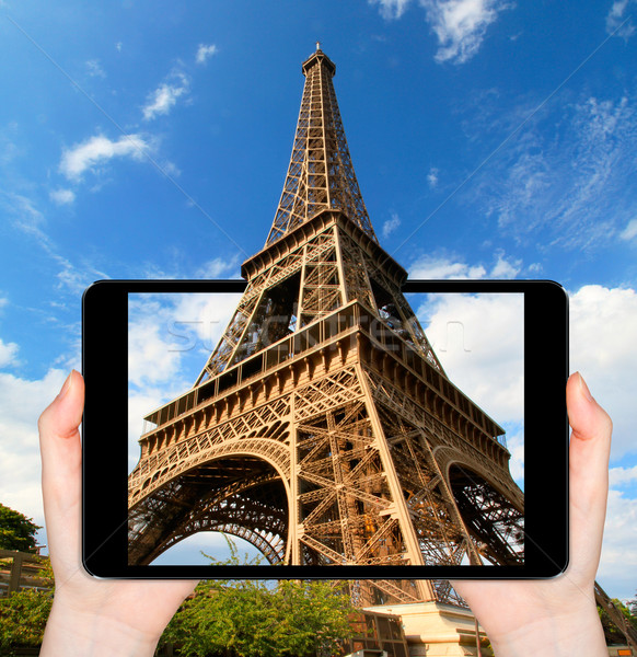 Wieża Eiffla Paryż Francja telefonu komórkowego nowoczesne Zdjęcia stock © sdecoret