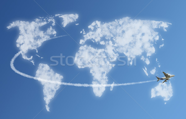 Ilustracja chmury świat mapie świata Błękitne niebo Zdjęcia stock © sdecoret