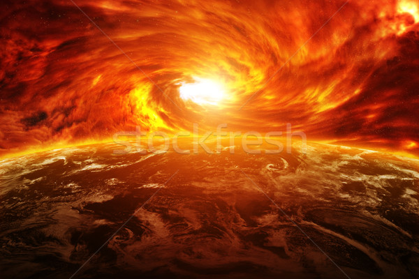 Rosso nebulosa spazio pianeta terra buco nero up Foto d'archivio © sdecoret