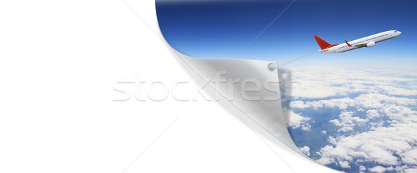 Avión ilustración planeta vuelo cielo azul nubes Foto stock © sdecoret