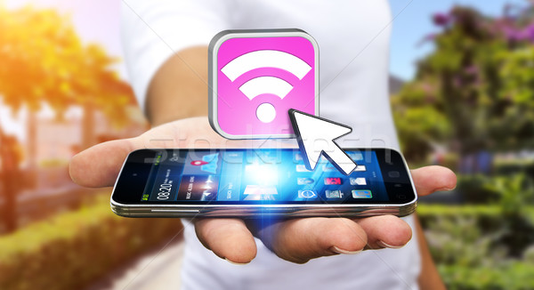 Foto stock: Joven · moderna · móviles · contactar · wifi · teléfono · móvil