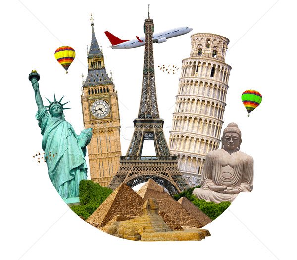 Ilustración famoso mundo monumentos junto planeta tierra Foto stock © sdecoret