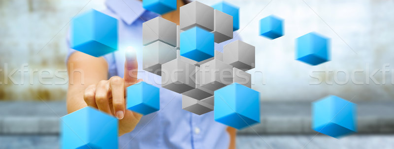 Сток-фото: деловая · женщина · служба · цифровой · интерфейс · куб