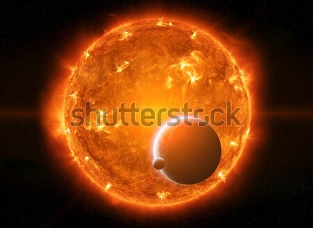 Exploding sun in space close to planet Earth Stock photo © sdecoret