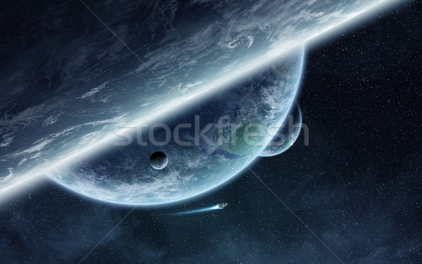 Amanecer planeta tierra espacio vista sol puesta de sol Foto stock © sdecoret