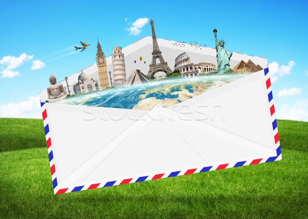 Stock photo: illustration of an envelope full of famous monument