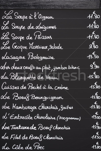 ストックフォト: フランス語 · メニュー · 黒板 · 典型的な · カフェ · 書かれた