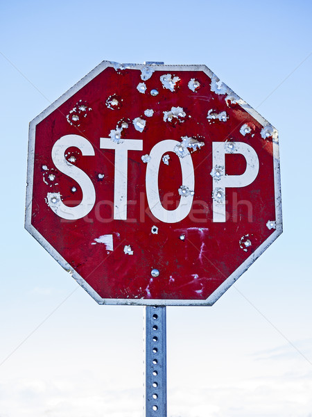 Stock foto: Stoppschild · bullet · rot · Verkehr · hellblau · Himmel