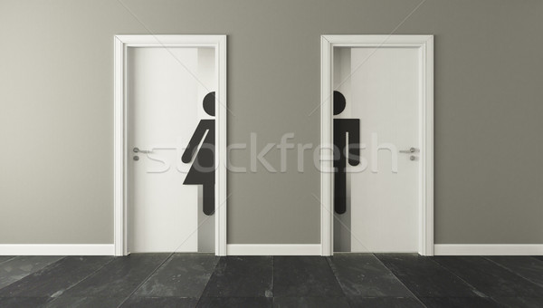 Witte toilet deuren mannelijke vrouwelijke muur Stockfoto © sedatseven