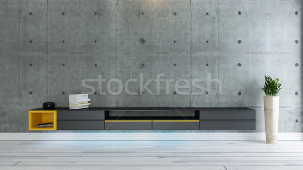 Imagine de stoc: Televizor · cameră · design · interior · idee · beton · perete