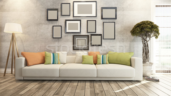 living room or saloon interior design 3d rendering Stock photo © sedatseven