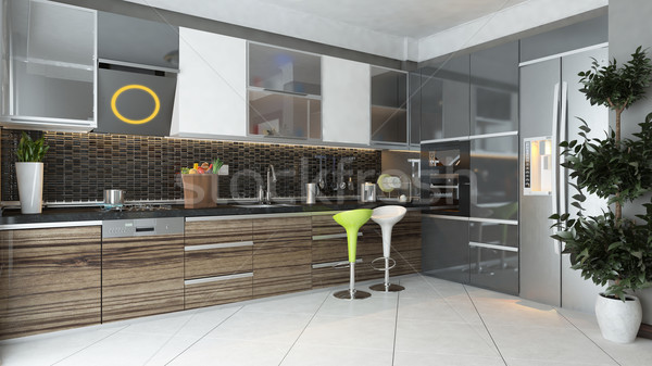 Stok fotoğraf: Modern · mutfak · iç · dizayn · siyah · seramik · ahşap
