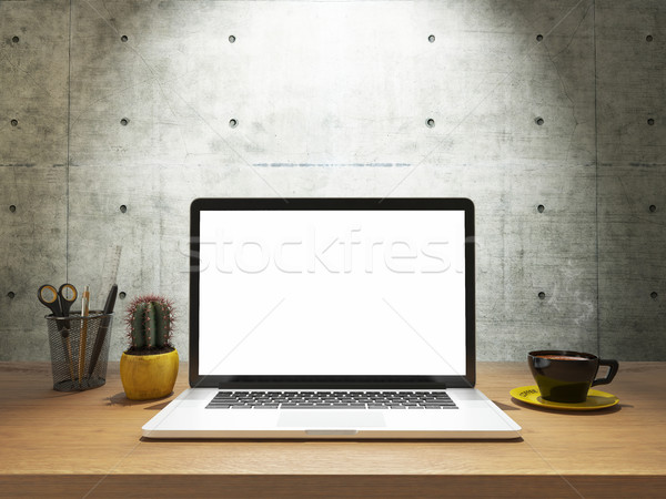 Laptop kawy ekranu biurko notebooka wraz Zdjęcia stock © sedatseven