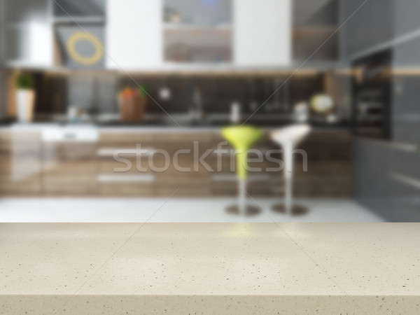 empty white stone desk with blurred kitchen background stock photo ©  sedatseven (#7335995) | Stockfresh