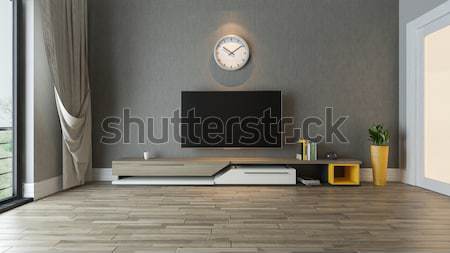 Tv · áll · nappali · dekoráció · ötlet · növény stock fotó ...