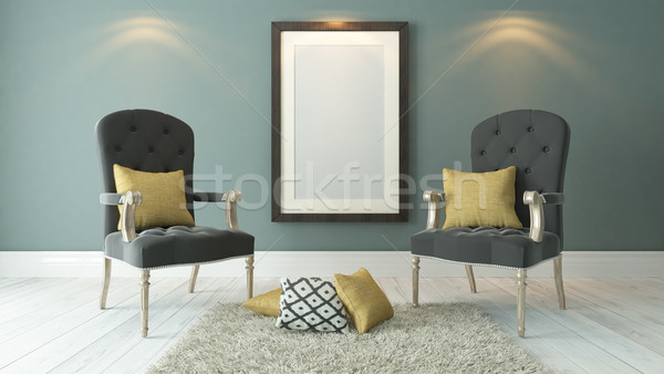 black picture frames with dark gray bergeres and light green pla Stock photo © sedatseven