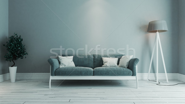 Stock foto: Blau · Farbe · Wohnzimmer · Innenarchitektur · Idee · Sitz