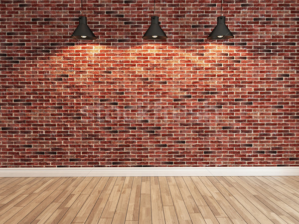 red brick wall decoration under the three spot light rendering Stock photo © sedatseven