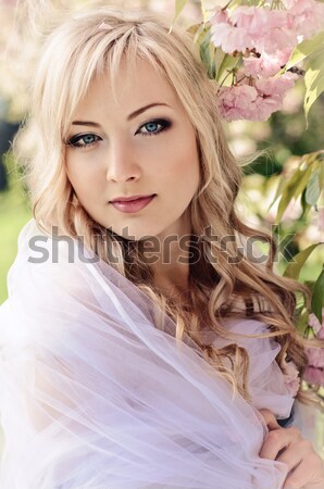 Voorjaar portret hoofddoek mooi meisje witte Stockfoto © seenad