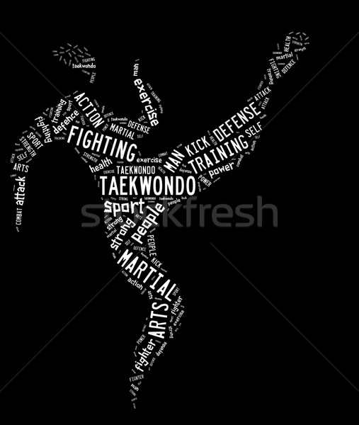 Taekwondo Piktogramm schwarz weiß Mann Stock foto © seiksoon