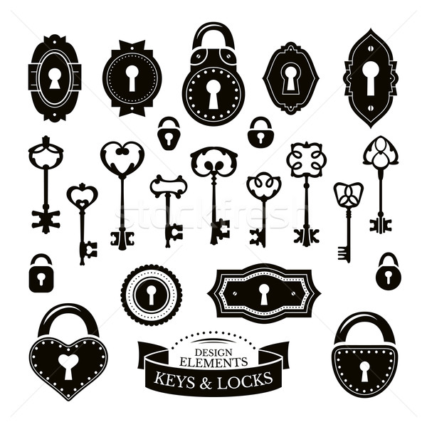Set of different vintage keys and keyholes and locks Stock photo © SelenaMay