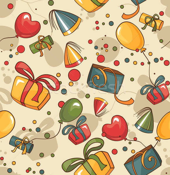 Stockfoto: Verjaardag · naadloos · behang · ballonnen · geschenken · oranje