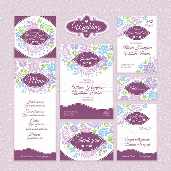 Stock photo: set of floral wedding cards