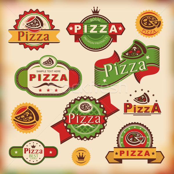 Vintage pizza ingesteld voedsel ontwerp Stockfoto © SelenaMay