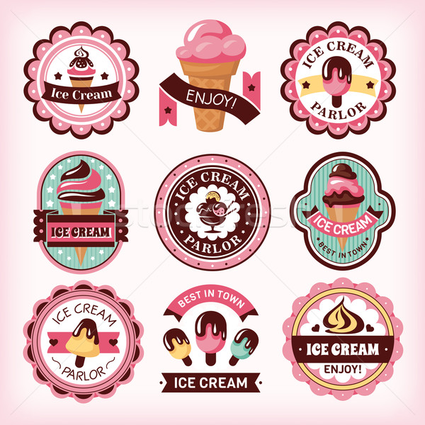 Foto d'archivio: Set · gelato · etichette · diverso · badge · cioccolato