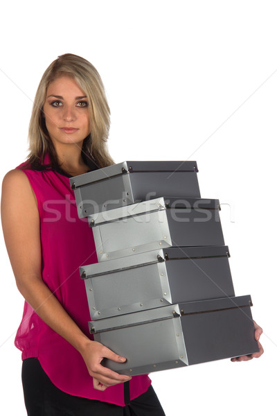 Jonge vrouw dozen jonge administratief vrouw Stockfoto © serendipitymemories