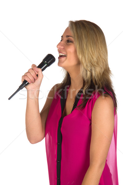 Młoda kobieta mikrofon piękna młodych kobiet odizolowany Zdjęcia stock © serendipitymemories