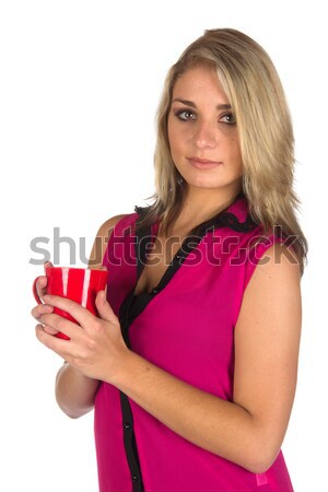 Mulher jovem copo olhando câmera xícara de café Foto stock © serendipitymemories