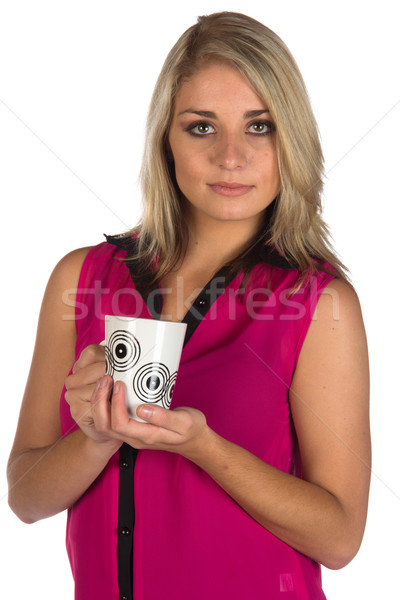 Mulher jovem copo olhando câmera xícara de café Foto stock © serendipitymemories