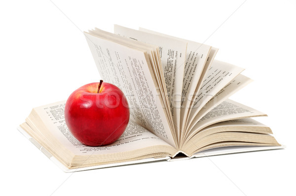 Manzana roja libro aislado blanco libros escuela Foto stock © serg64