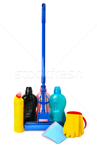 Mops, bottles detergent and rubber gloves Stock photo © Serg64