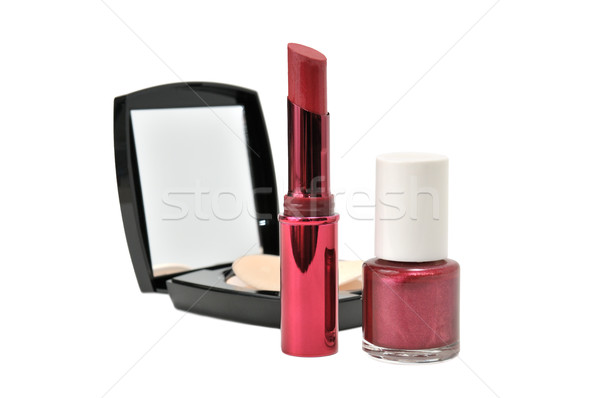 Gezicht poeder lippenstift glazuur geïsoleerd witte Stockfoto © Serg64