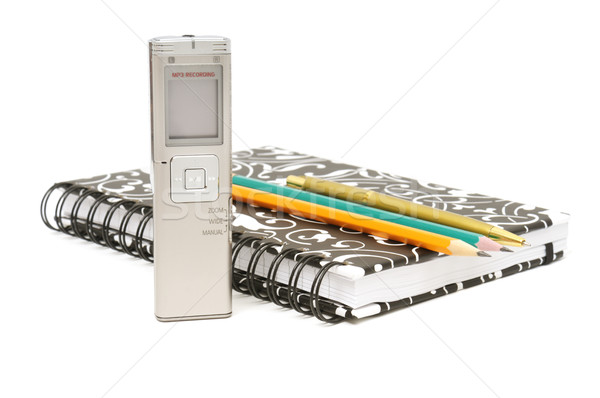 Dictaphone, notepad and ballpen Stock photo © Serg64