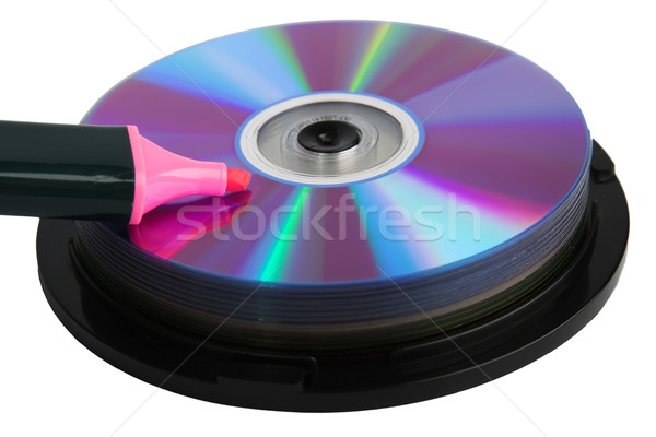 Pink marker on pile of compact disks Stock photo © serpla