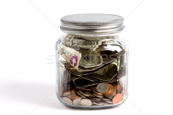 Foto stock: Dinero · jar · vidrio · EUA · dólares · monedas