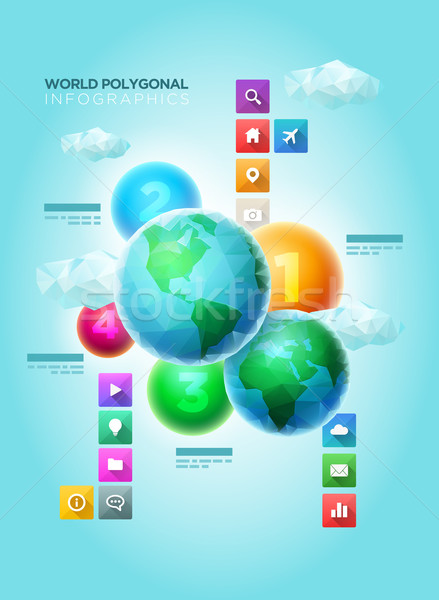Stock fotó: Világ · infografika · vektor · poligon · gömbök · színes