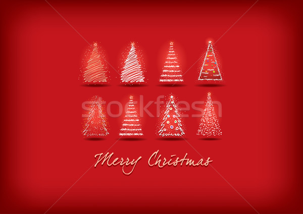 Weihnachtsbaum Karte Vektor Gruß Hand Zeichnung Stock foto © sgursozlu