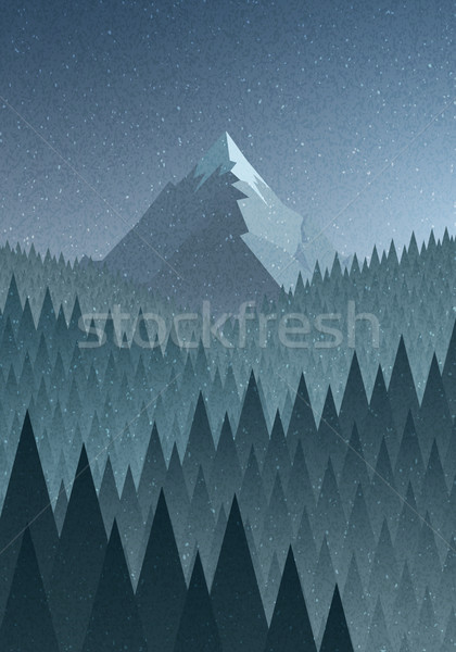 Stock photo: Snowy mountain summit and forest