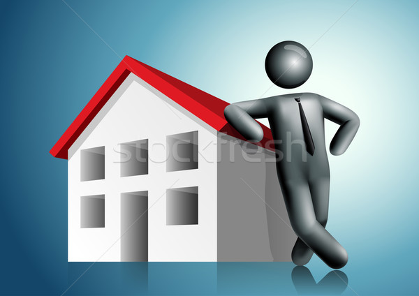 Stock photo: 3d vector man leaning house