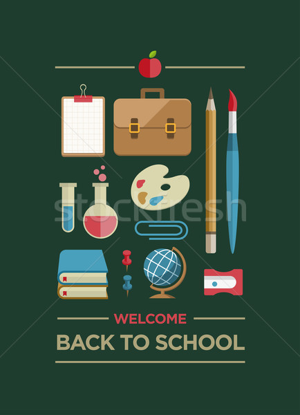 Widziane powrót do szkoły plakat wektora edukacji przybory szkolne Zdjęcia stock © sgursozlu