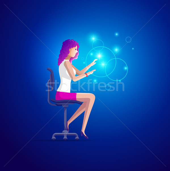 Genç kadın çalışma hologram güzel güzel kız oturma Stok fotoğraf © sgursozlu