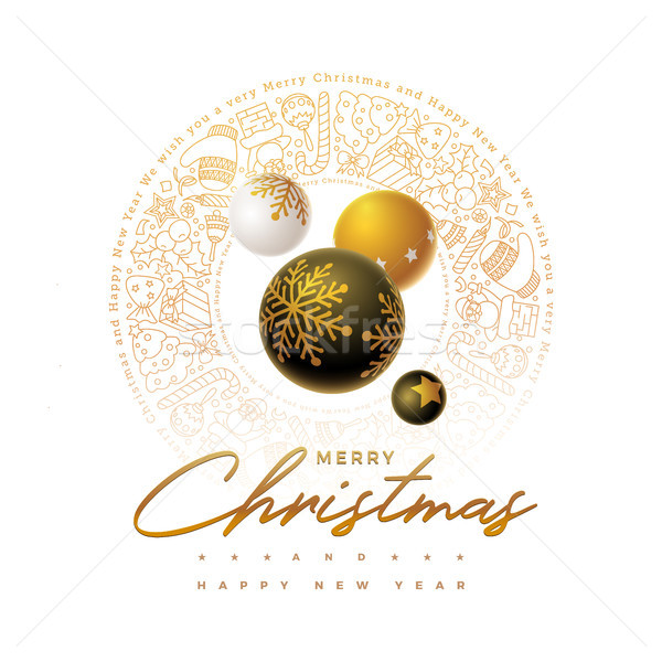 Altın neşeli Noel tebrik kartı dizayn vektör Stok fotoğraf © sgursozlu