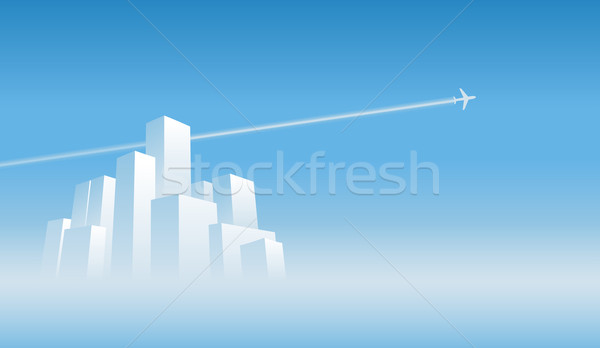 Stock fotó: Város · vektor · absztrakt · jelenet · repülőgép · könnyű