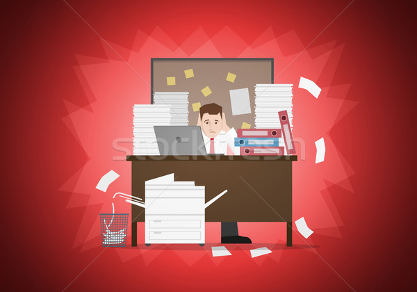 ストレスの多い ビジネスマン オフィス 多くの スタック 紙 ストックフォト © sgursozlu